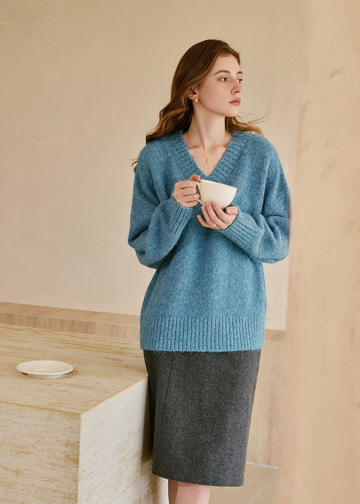 V - NECK LOOSE KNIT SWEATER - ANLEM