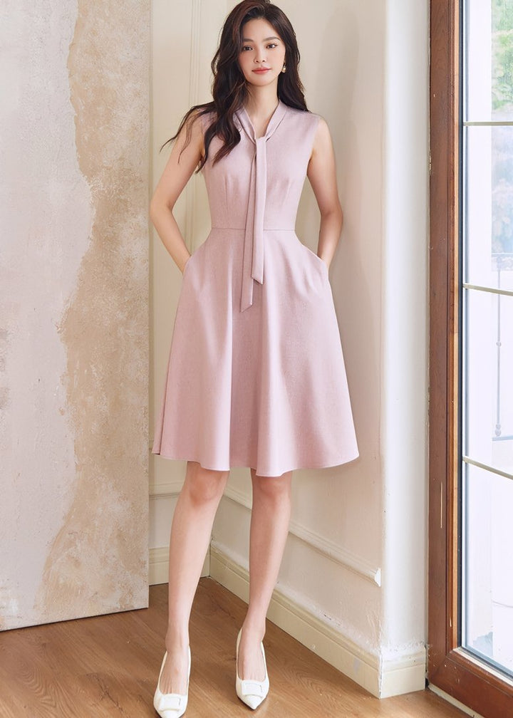 V NECK RIBBON TIE DRESS - ANLEM