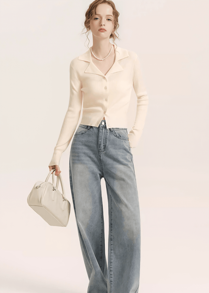 V - NECK SPREAD COLLAR TOP - ANLEM