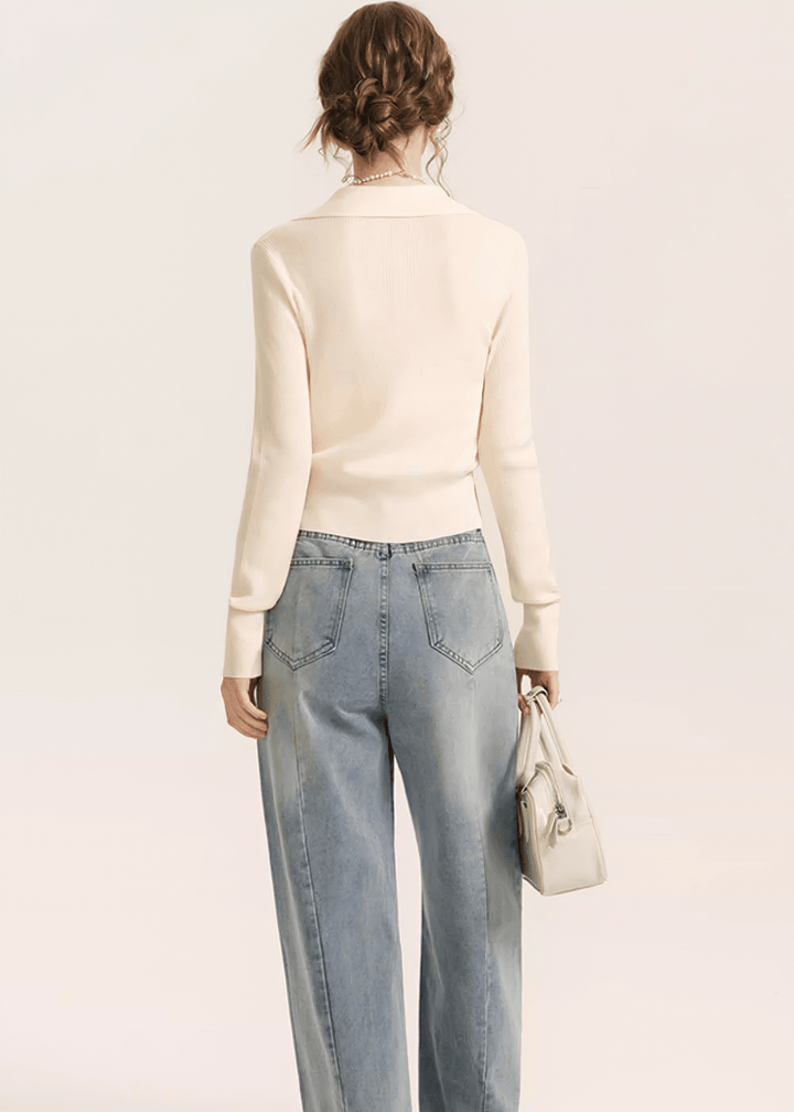 V - NECK SPREAD COLLAR TOP - ANLEM