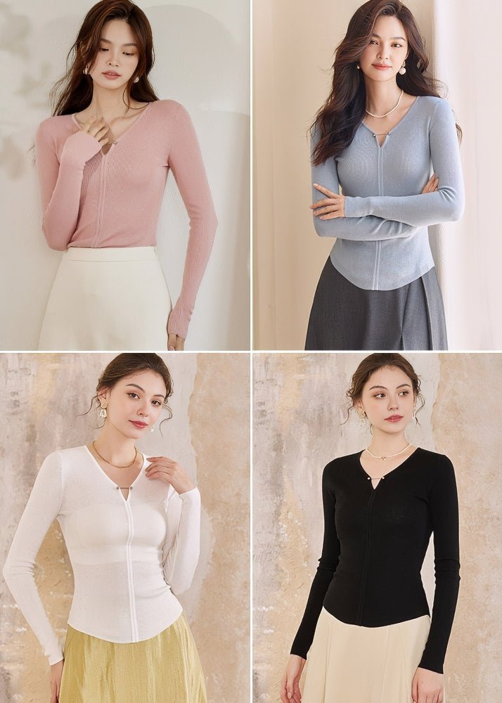 V - NECK STRETCH PULLOVER SWEATER - ANLEM