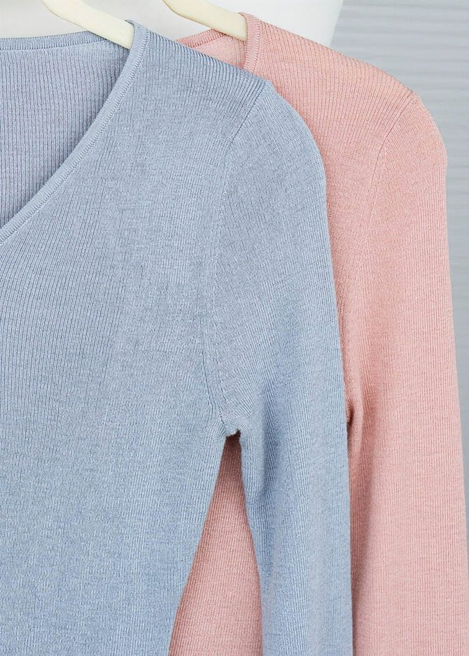 V - NECK STRETCH PULLOVER SWEATER - ANLEM