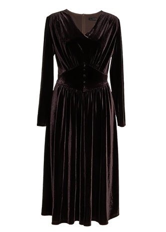 V - NECK WAIST SLIM VELVET DRESS - ANLEM