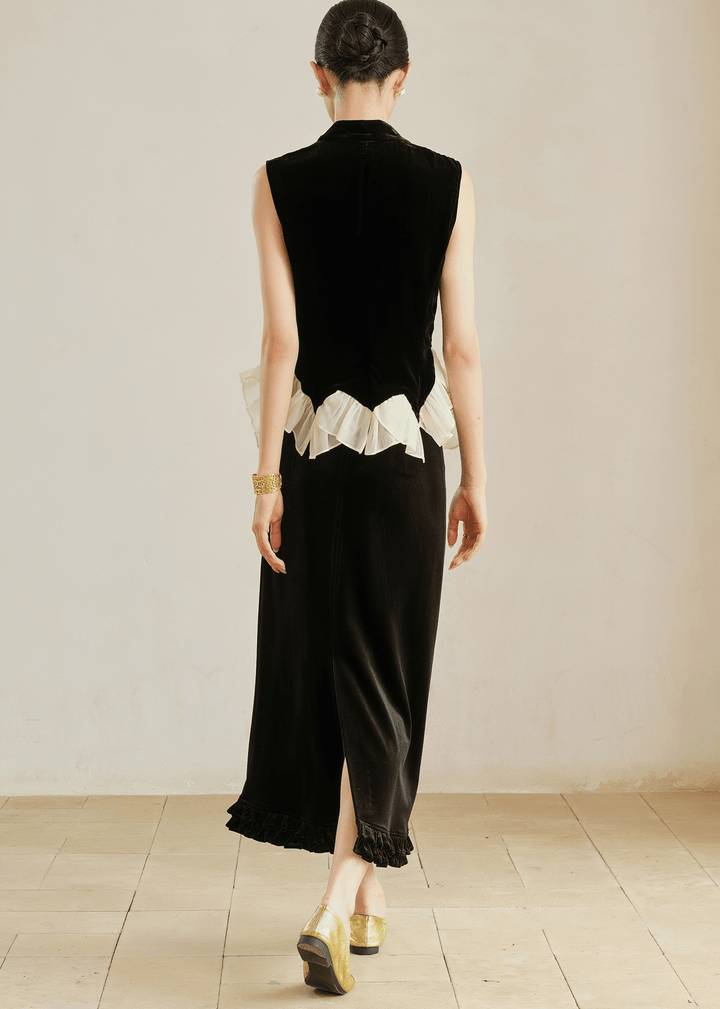 VELVET RUFFLE HEM VEST JACKET - ANLEM