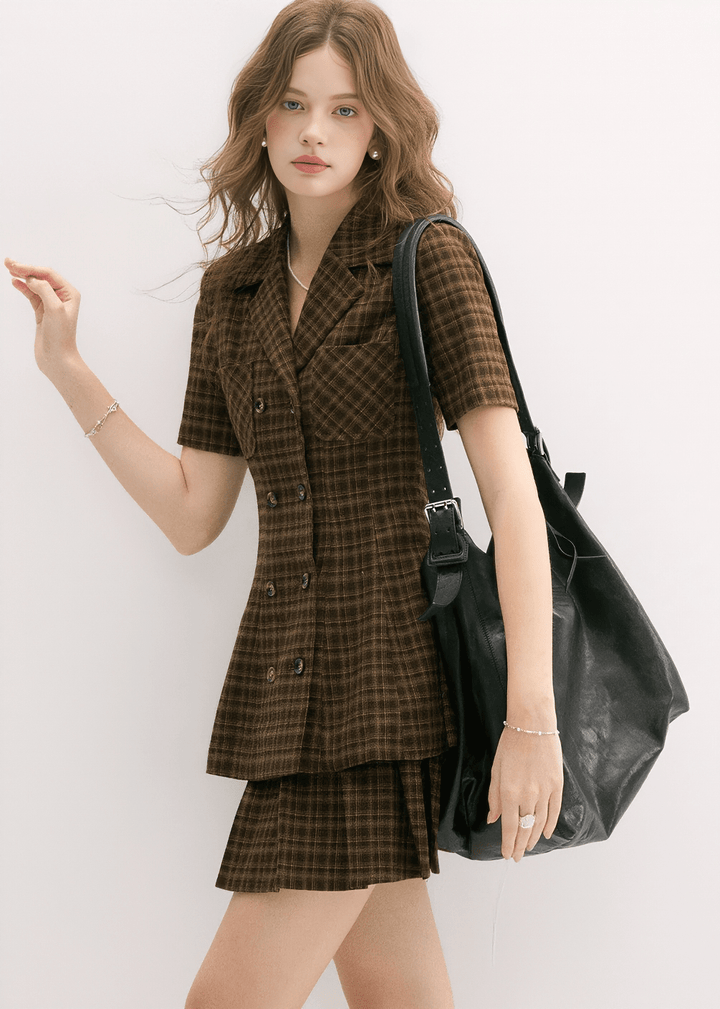 VINTAGE PLAID JACKET & SKIRT - ANLEM