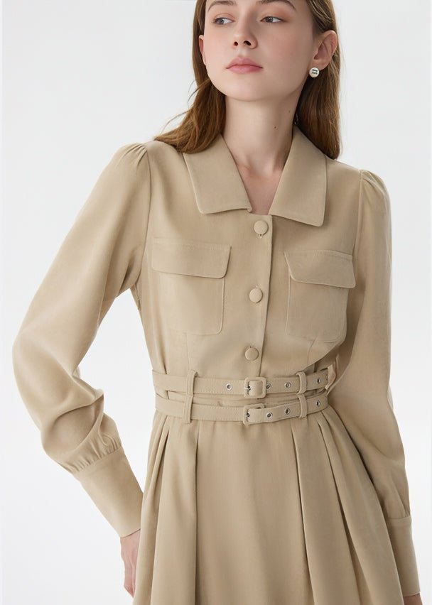 WAIST DOUBLE BELT SHIRT DRESS - ANLEM