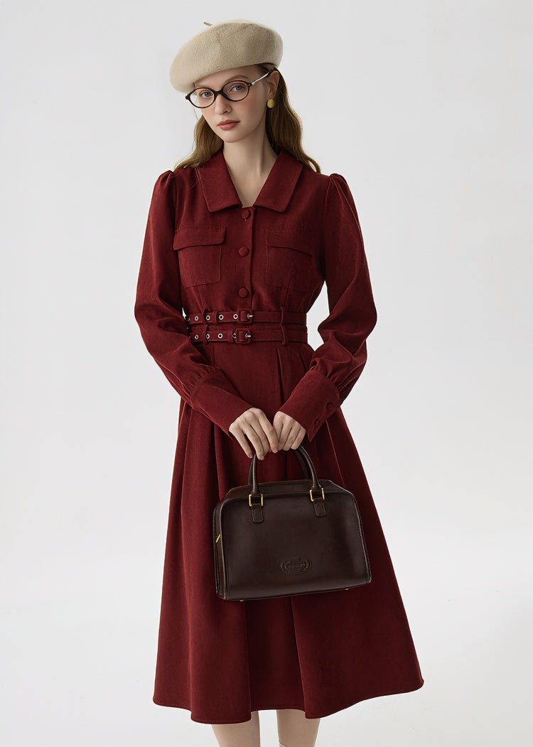 WAIST DOUBLE BELT SHIRT DRESS - ANLEM