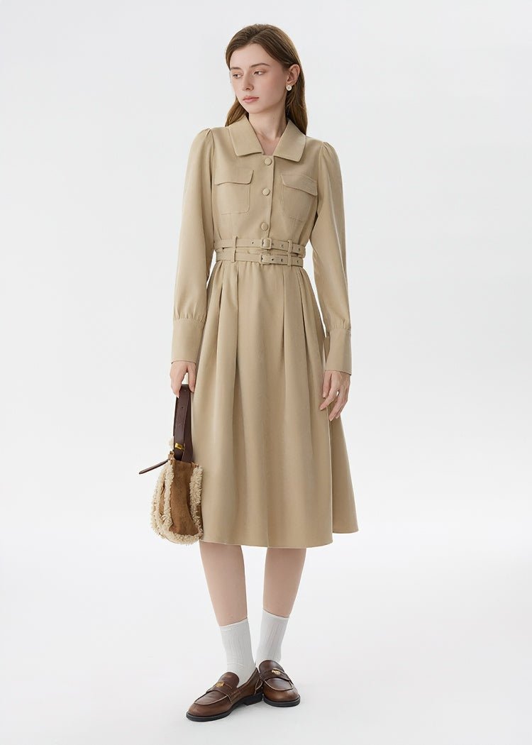 WAIST DOUBLE BELT SHIRT DRESS - ANLEM