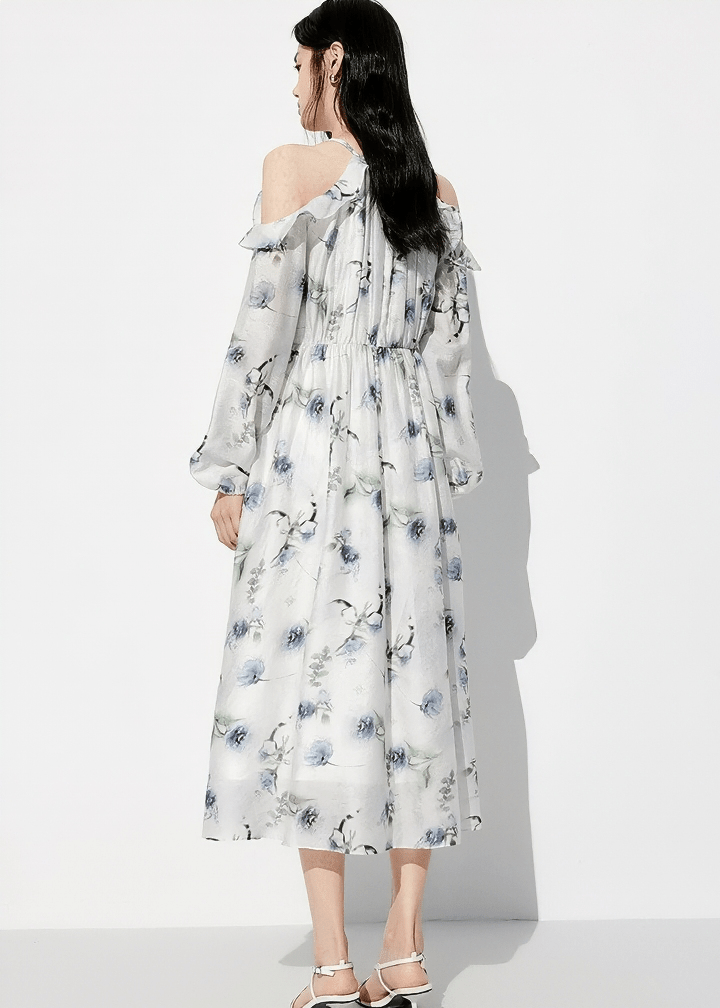 WATERCOLOR FLORAL COLD SHOULDER DRESS - ANLEM