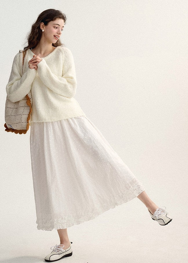 WHITE LONG UMBRELLA SKIRT - ANLEM