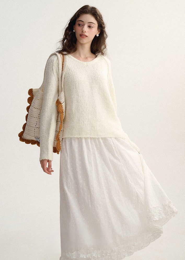 WHITE LONG UMBRELLA SKIRT - ANLEM