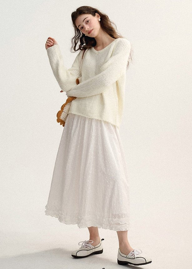 WHITE LONG UMBRELLA SKIRT - ANLEM