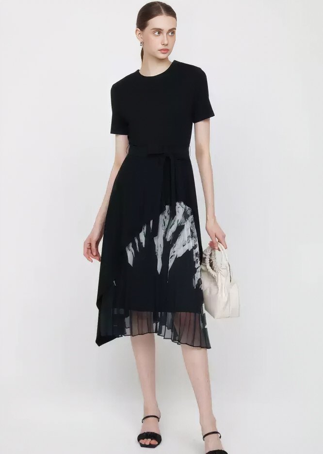 WHITE PAINT PLEATS DRESS - ANLEM