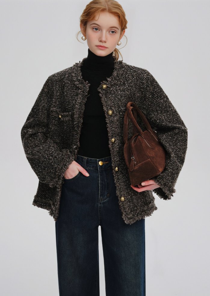 BALL BUTTON TWEED JACKET - ANLEM