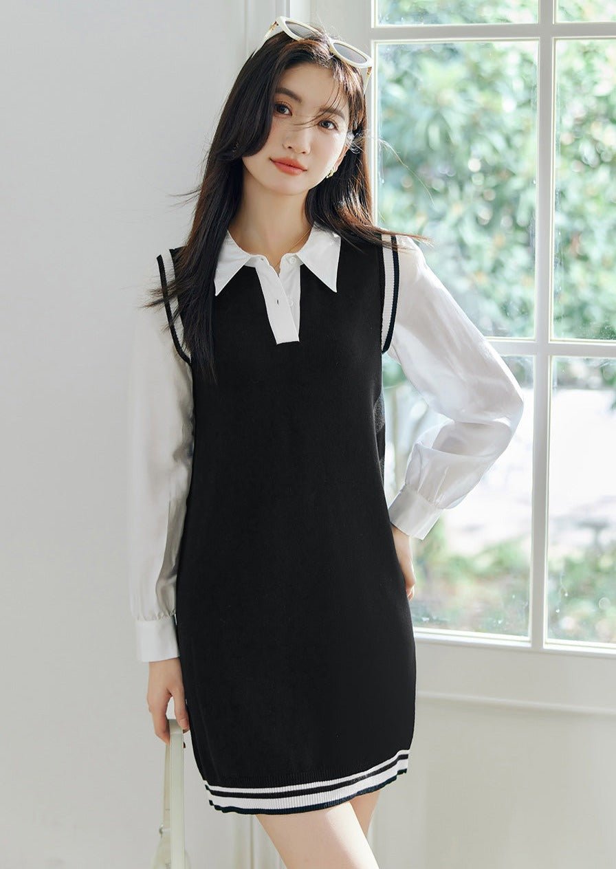 BLACK AND WHITE CONTRAST DRESS - ANLEM