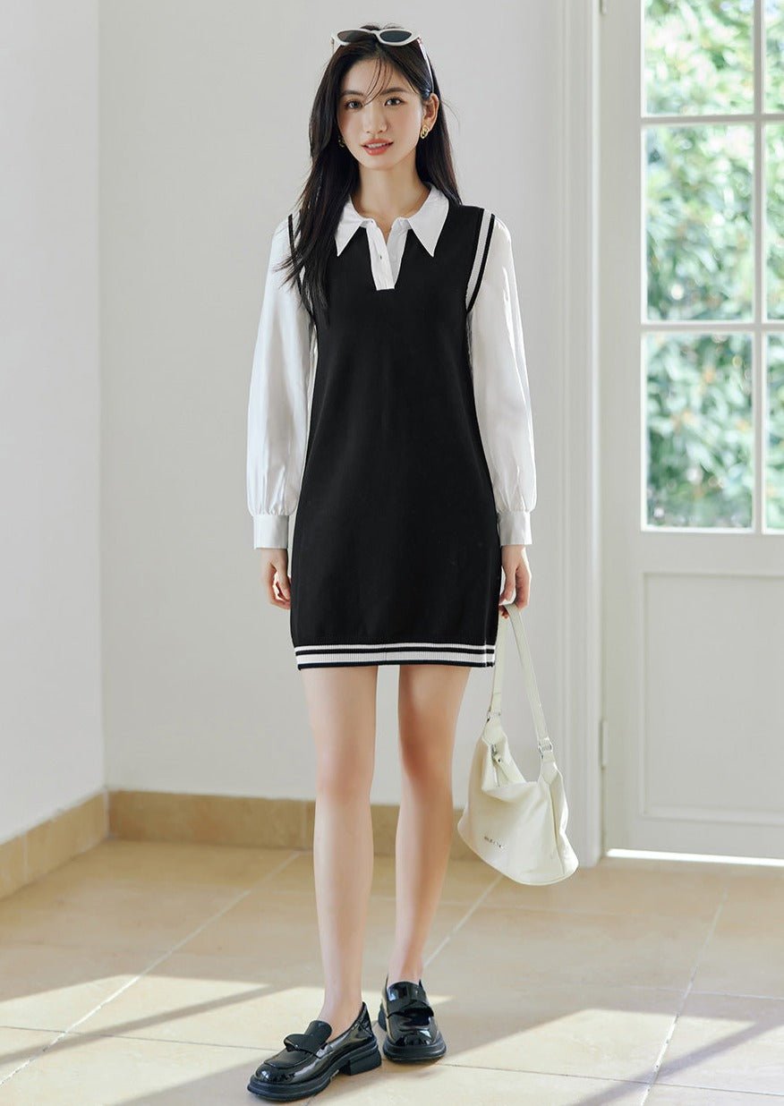BLACK AND WHITE CONTRAST DRESS - ANLEM