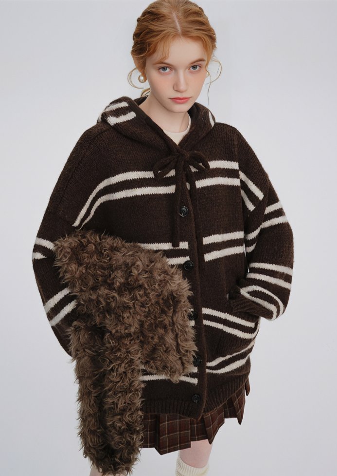 BORDER HOODIE KNIT CARDIGAN - ANLEM