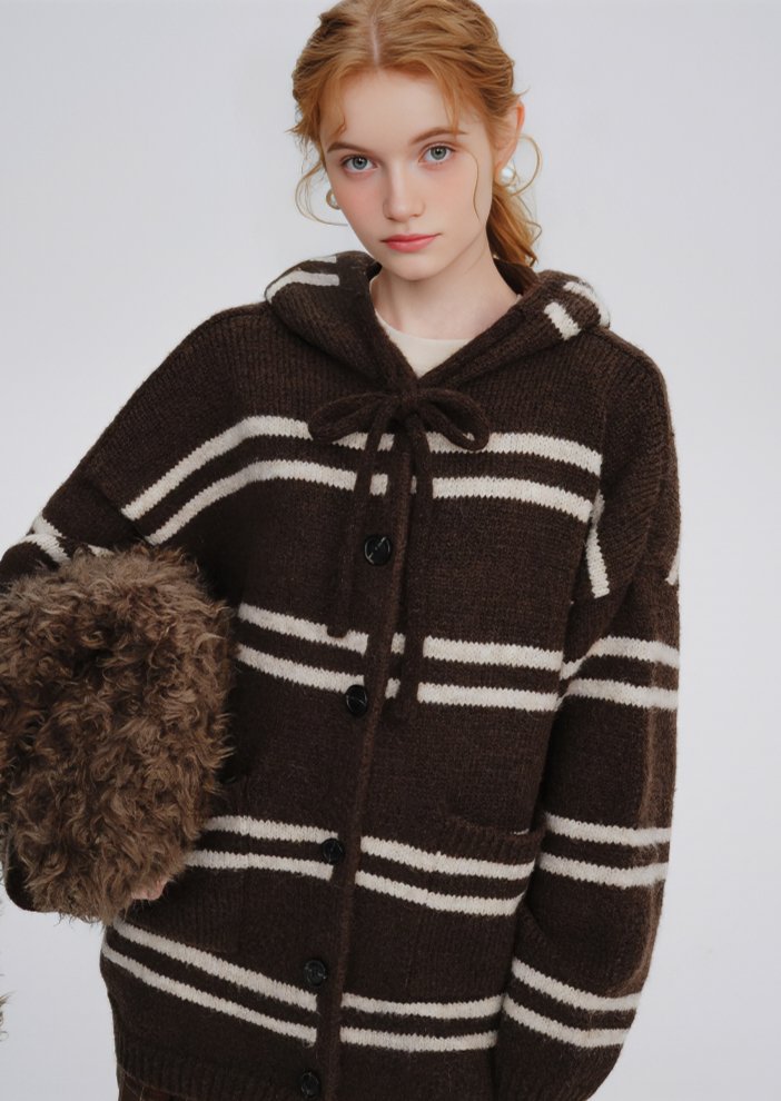 BORDER HOODIE KNIT CARDIGAN - ANLEM