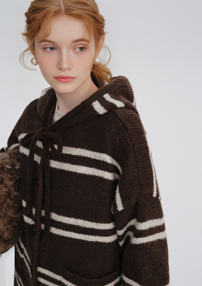 BORDER HOODIE KNIT CARDIGAN - ANLEM