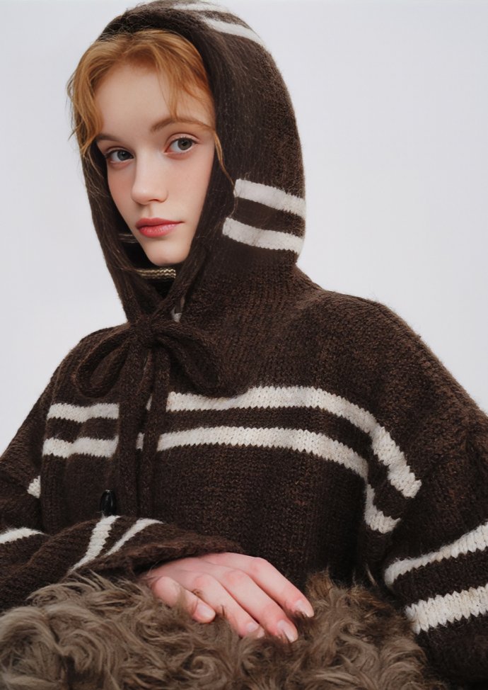 BORDER HOODIE KNIT CARDIGAN - ANLEM