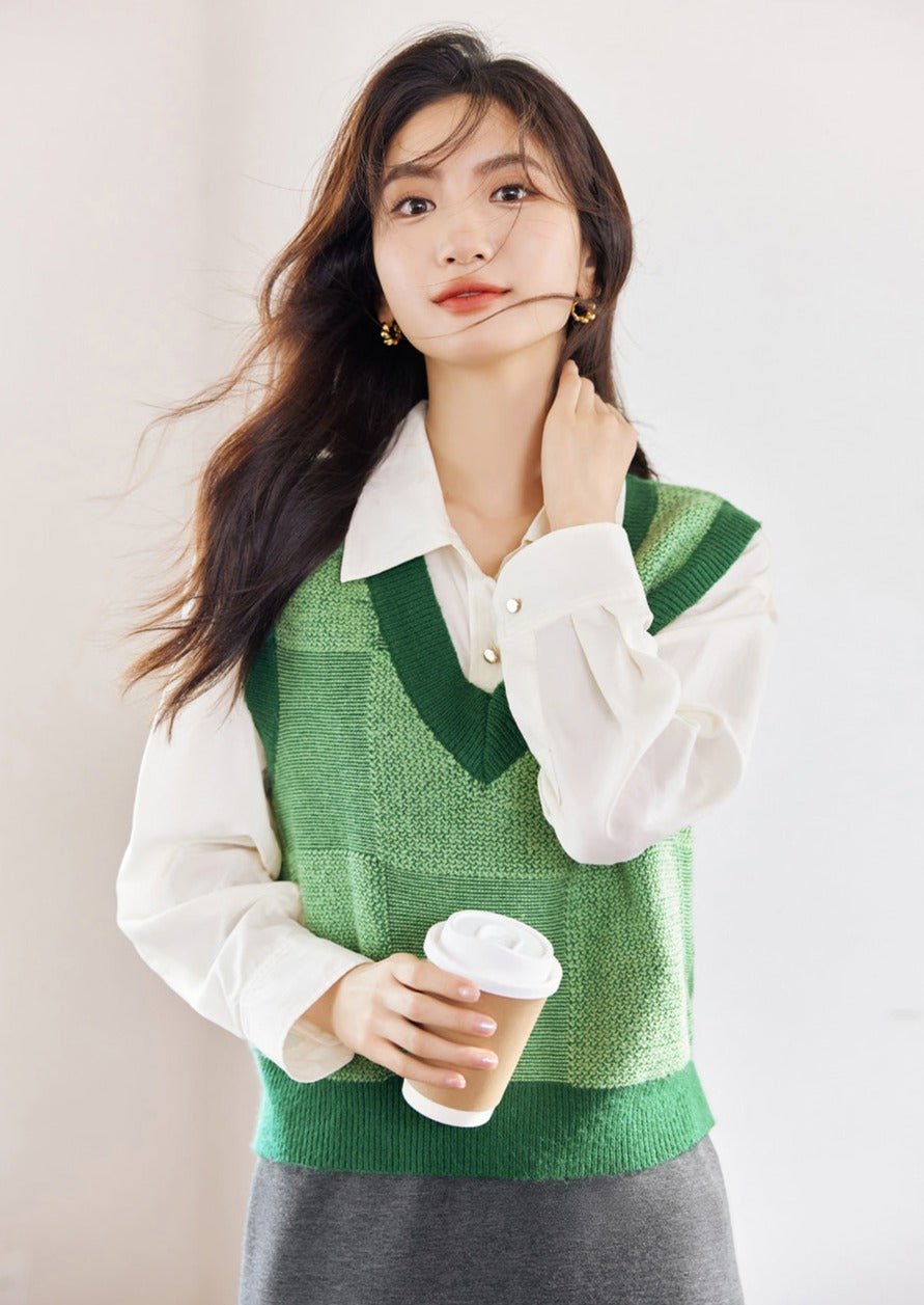 COLLEGE STYLE KNIT VEST - ANLEM