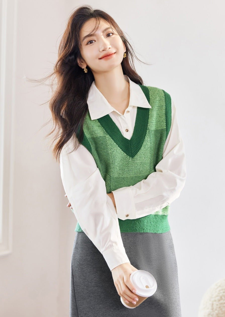 COLLEGE STYLE KNIT VEST - ANLEM