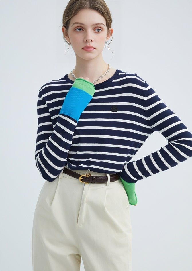 CONTRAST STRIPED DESIGN LOOSE TOP - ANLEM