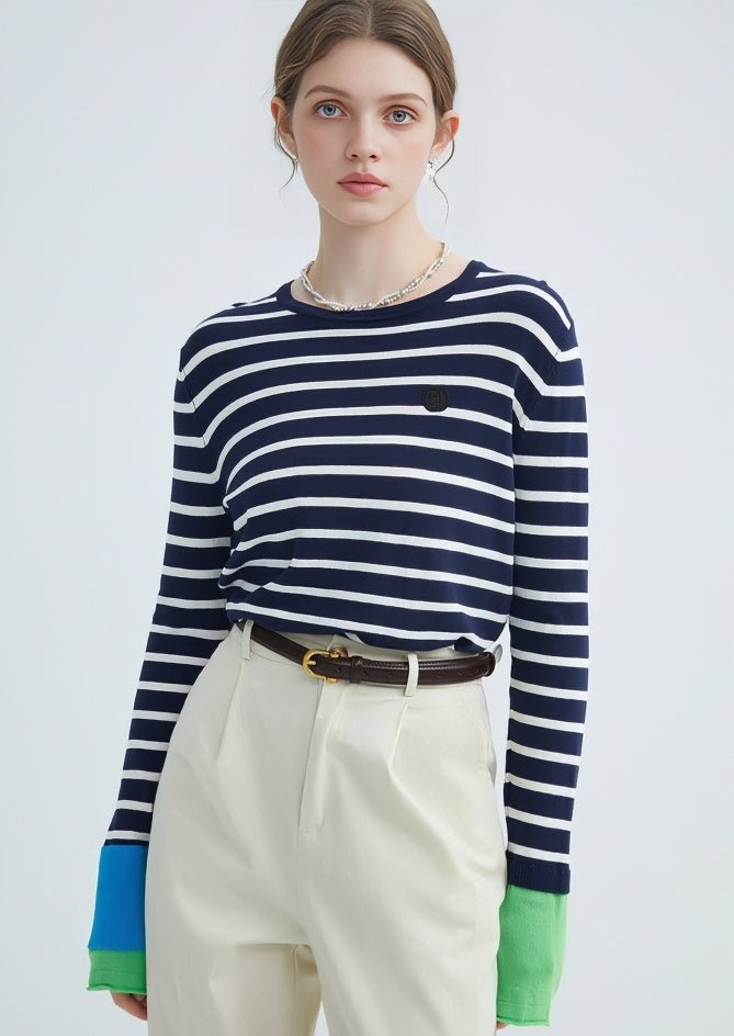 CONTRAST STRIPED DESIGN LOOSE TOP - ANLEM