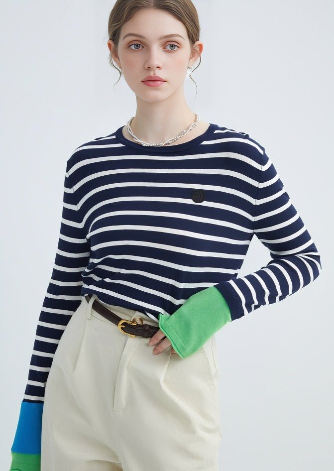 CONTRAST STRIPED DESIGN LOOSE TOP - ANLEM