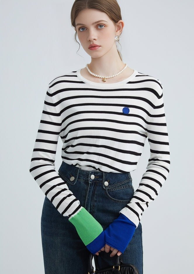 CONTRAST STRIPED DESIGN LOOSE TOP - ANLEM