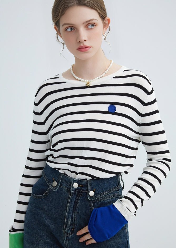 CONTRAST STRIPED DESIGN LOOSE TOP - ANLEM