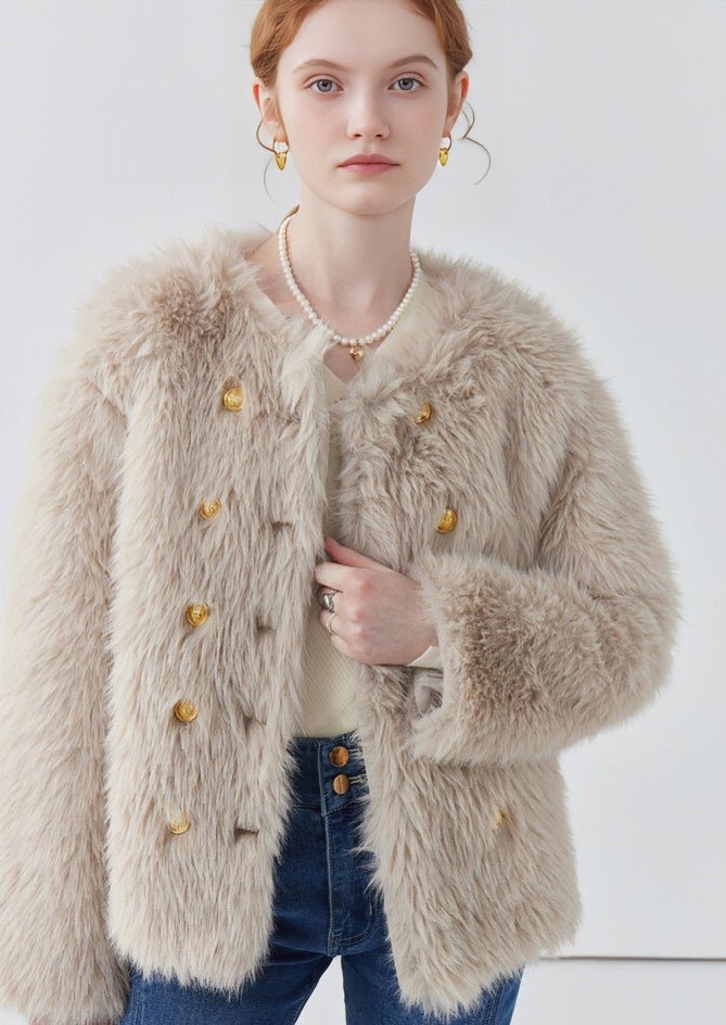 CREWNECK DOUBLE-BREASTED FUR JACKET - ANLEM