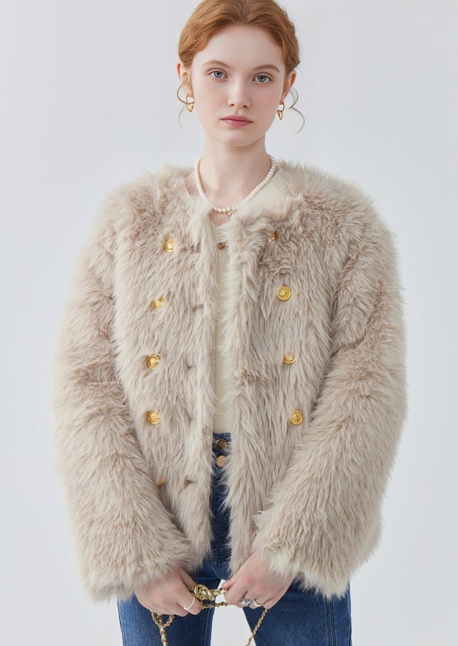 CREWNECK DOUBLE-BREASTED FUR JACKET - ANLEM