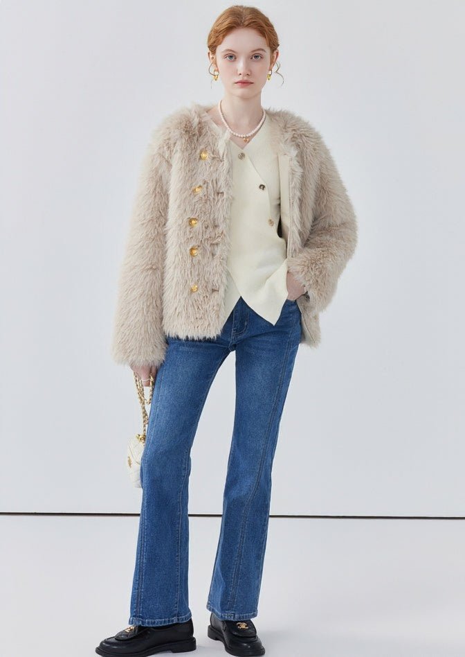 CREWNECK DOUBLE-BREASTED FUR JACKET - ANLEM