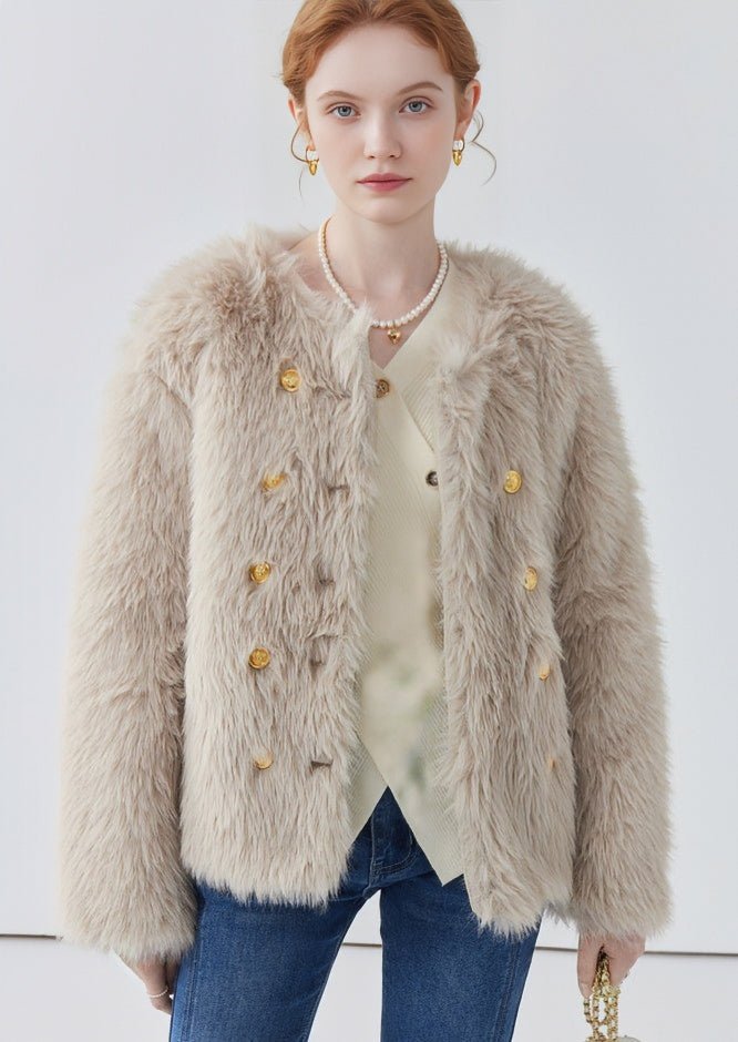 CREWNECK DOUBLE-BREASTED FUR JACKET - ANLEM