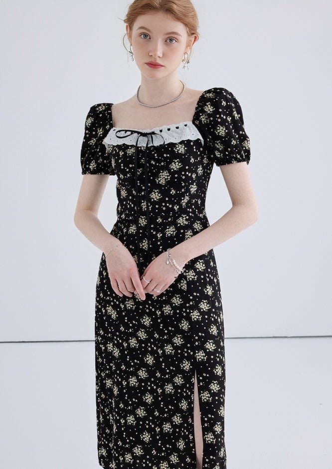 FLORAL SQUARE NECK PUFF SLEEVE DRESS - ANLEM
