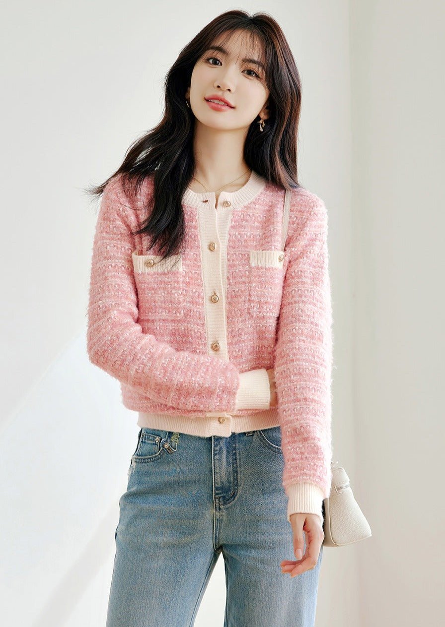 FRENCH GENTLE ROUND NECK KNIT CARDIGAN - ANLEM