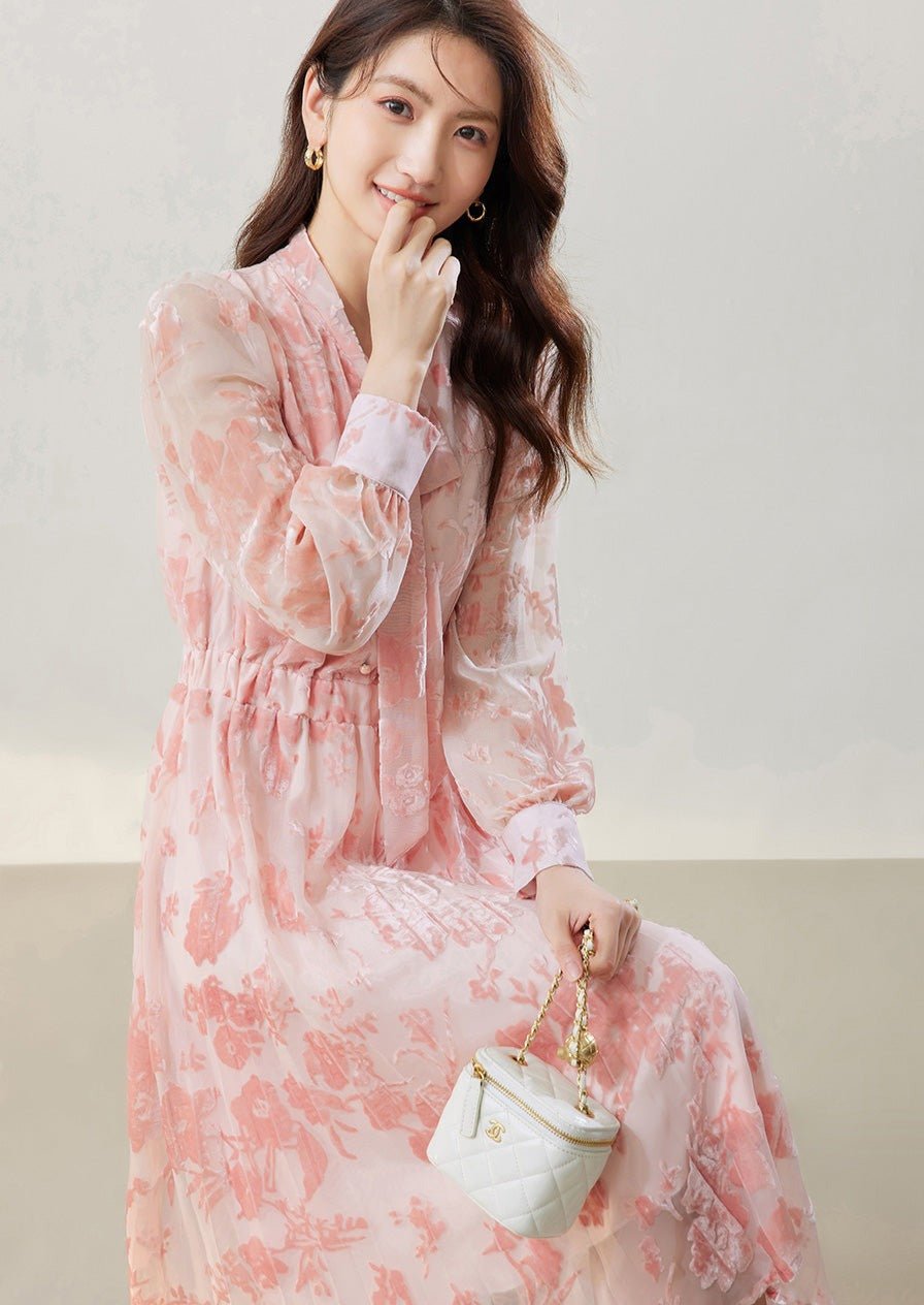 FRENCH PINK FLORAL DRESS - ANLEM