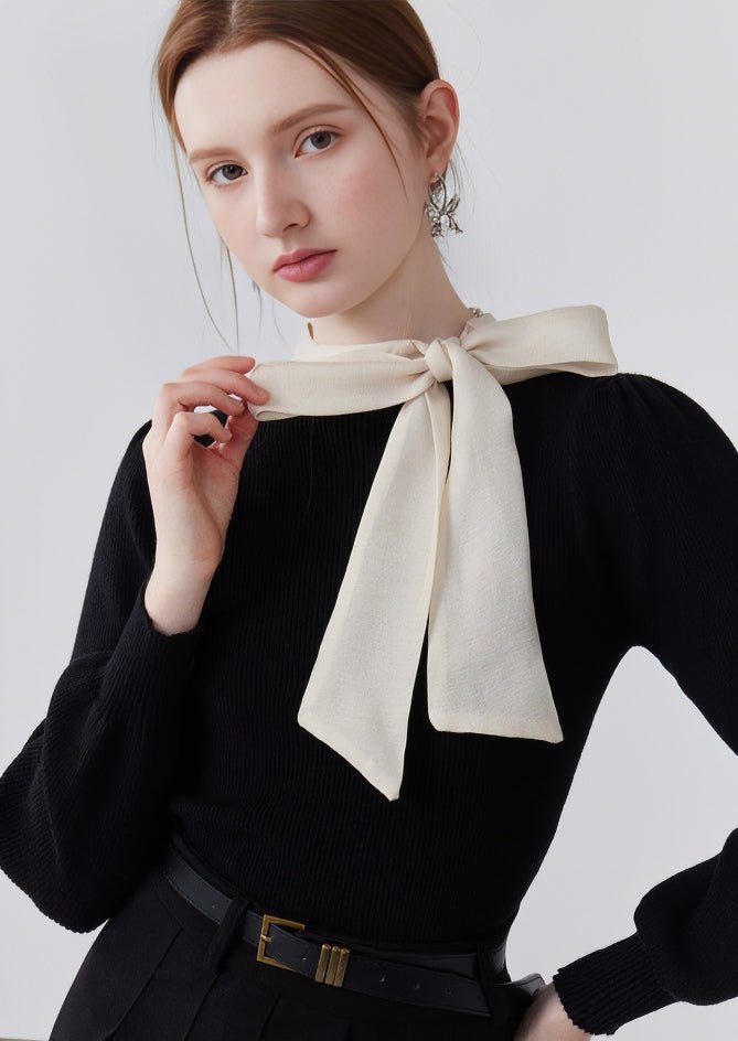 FRENCH STAND COLLAR BOW TIE KNIT - ANLEM