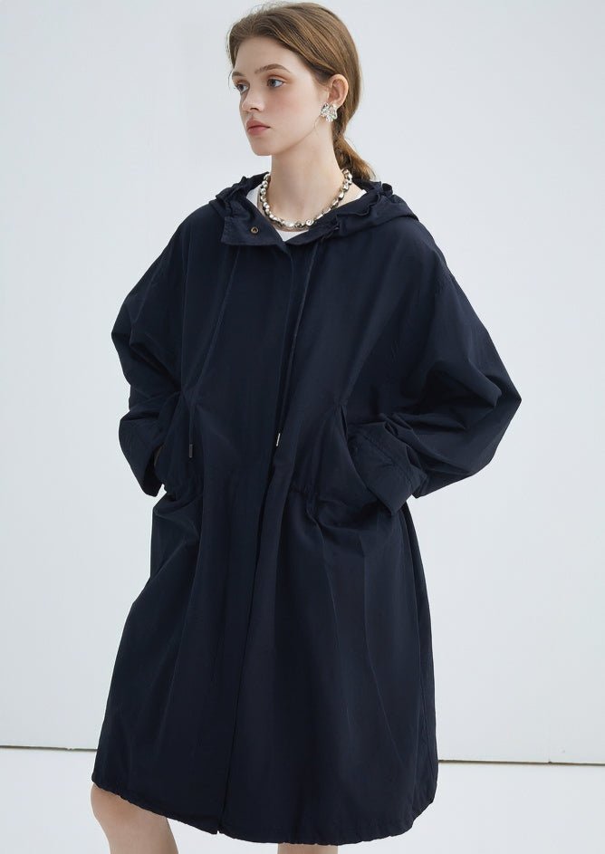 HOODED SLIT LONG TRENCH COAT - ANLEM