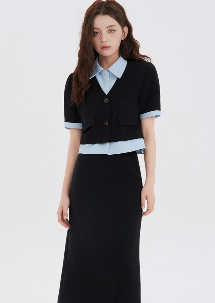 LAYERED SHIRT JACKET&SKIRT - ANLEM