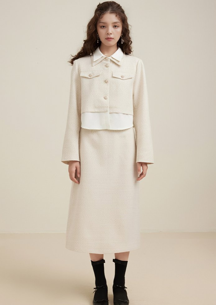 LAYERED STYLE PEARL JACKET&SKIRT - ANLEM