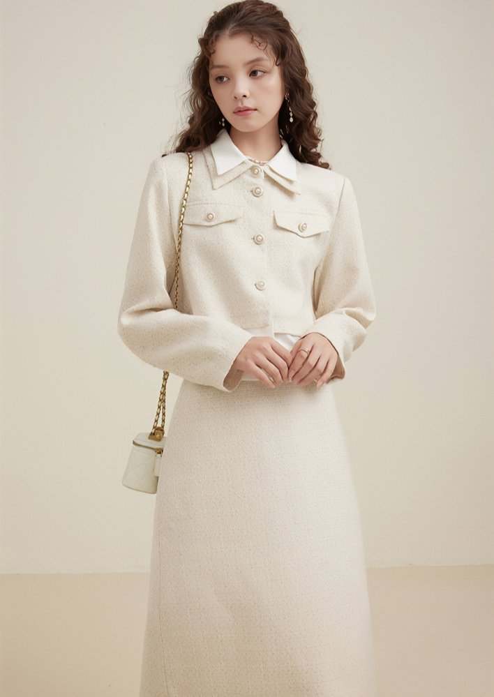 LAYERED STYLE PEARL JACKET&SKIRT - ANLEM