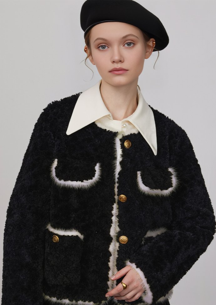 ROUND NECK FUR JACKET - ANLEM