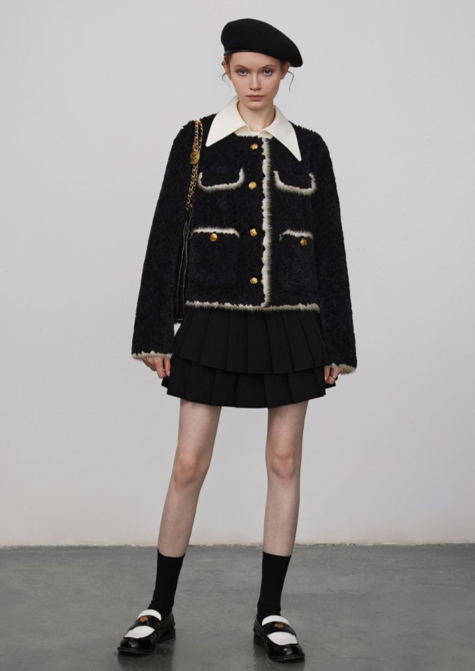 ROUND NECK FUR JACKET - ANLEM