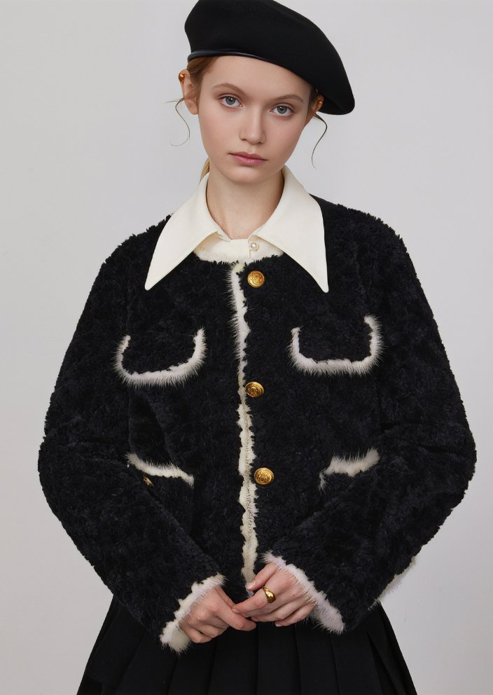 ROUND NECK FUR JACKET - ANLEM
