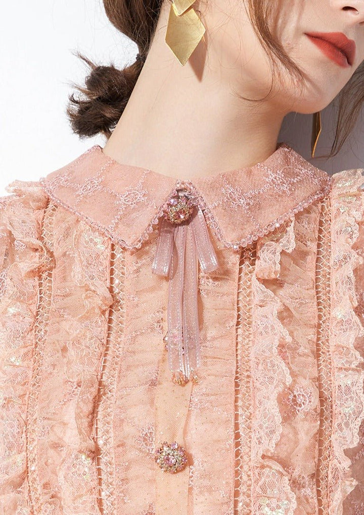 RUFFLED SHEER SHIRT DRESS - ANLEM