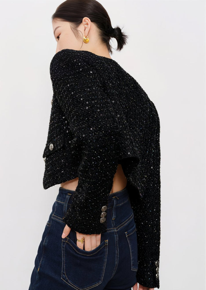 SEQUIN TWEED SHORT JACKET - ANLEM