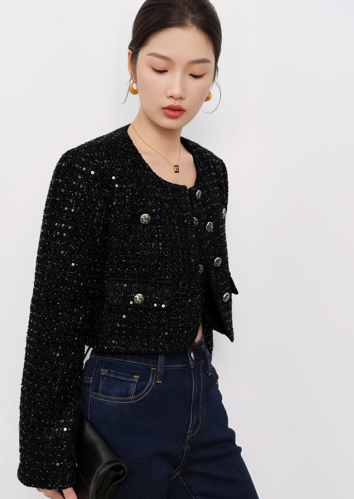 SEQUIN TWEED SHORT JACKET - ANLEM