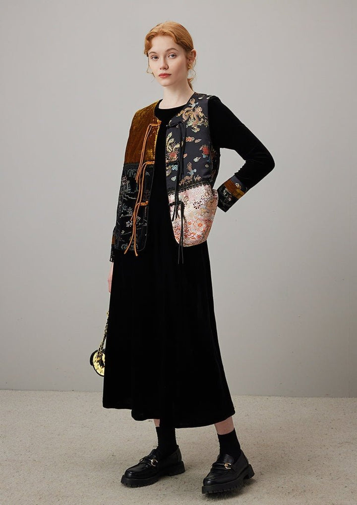 SPRING BLACK VELVET EMBROIDERY VEST - ANLEM